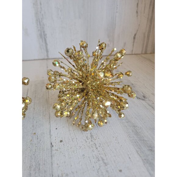 PIer 1 Gold glitter pom star ornament Xmas set decor figure - Picture 4 of 8